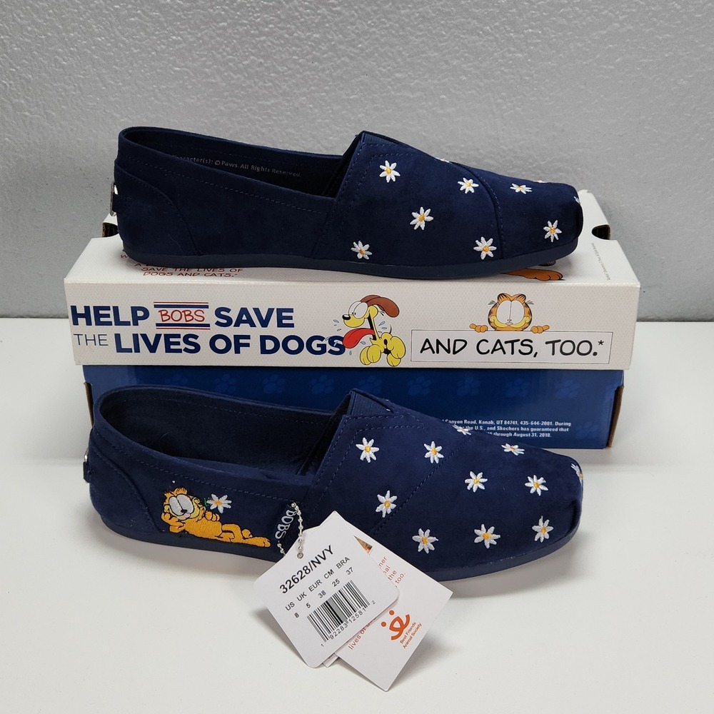 Bobs By Skechers Garfield Slip On Women Size 8 Navy NEW 32628/NVY Daisy Dayz